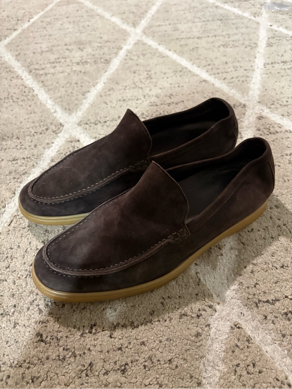 SUITSUPPLY Men Casual Shoes EU42 Brown Suede Leather Slip On Almond Toe Logo